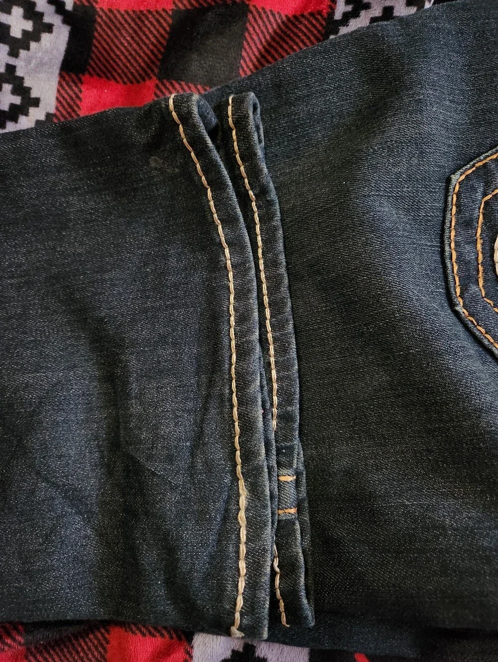 True Religion Dark Wash Rhinestone Flap Pocket Bootcut Jeans Size 28 Y2K - Picture 9 of 12